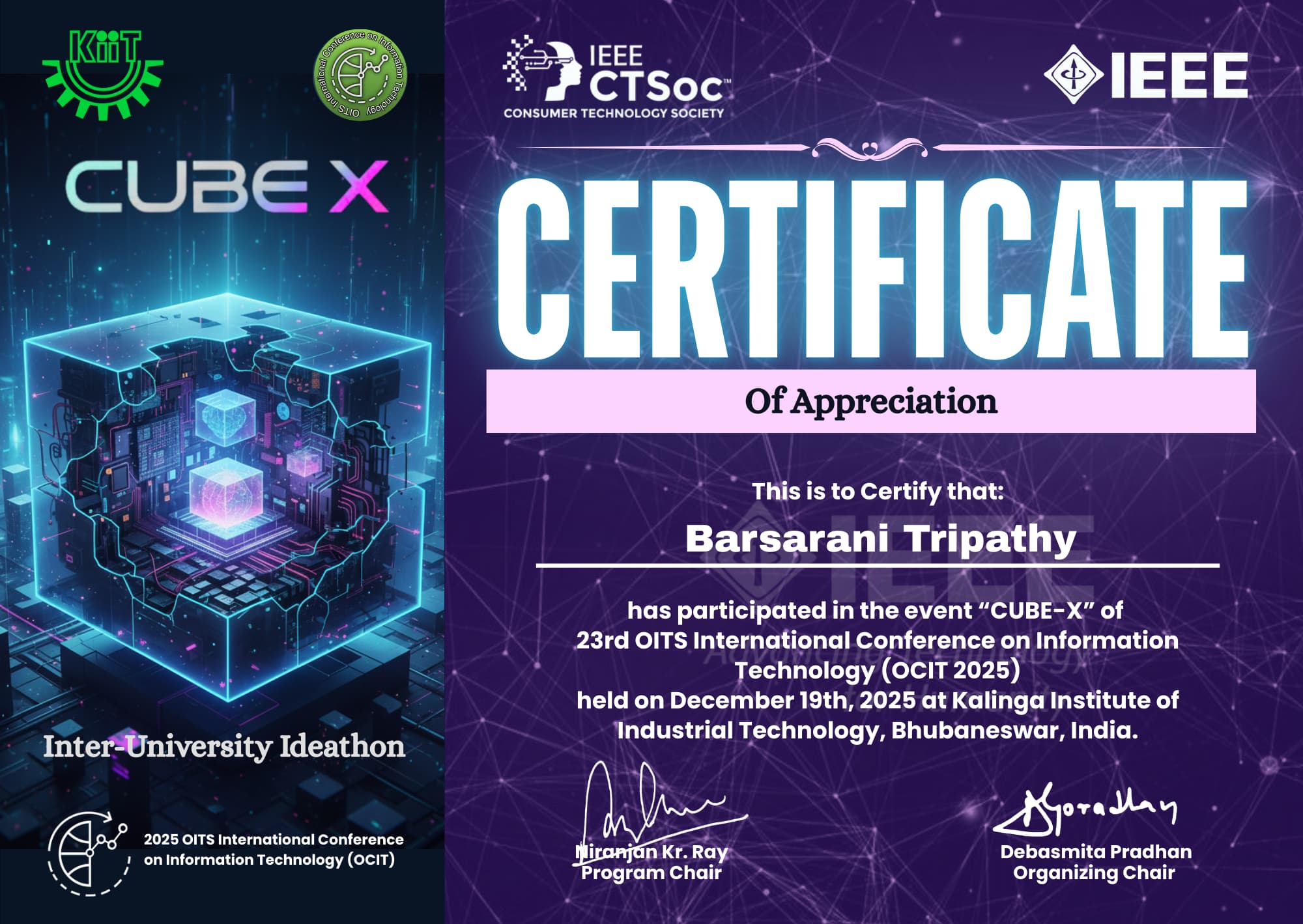 CubeX Hackathon Certificate